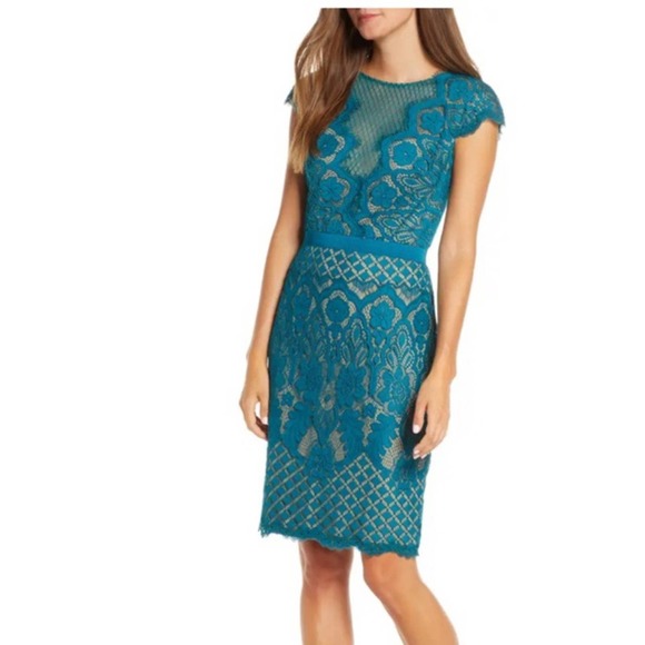 Tadashi Shoji Dresses & Skirts - Tadashi Shoji Teal Lace Sheath Dress NWT 10